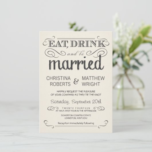 Rustic Typography Cream Parchment Wedding Invites Kaart (Staand voorkant)