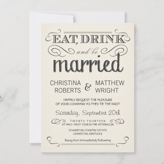Rustic Typography Cream Parchment Wedding Invites Kaart (Voorkant)