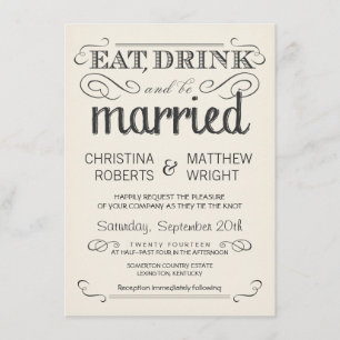 Rustic Typography Cream Parchment Wedding Invites Kaart