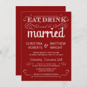Rustic Typography Crimson Red Wedding Invitations Kaart (Voorkant / Achterkant)