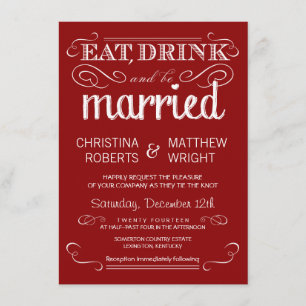 Rustic Typography Crimson Red Wedding Invitations Kaart