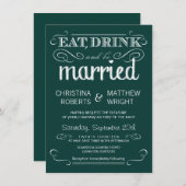 Rustic Typography Emerald Green Wedding Invitation Kaart (Voorkant / Achterkant)