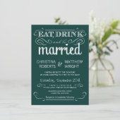 Rustic Typography Emerald Green Wedding Invitation Kaart (Staand voorkant)