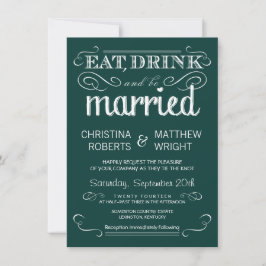 Rustic Typography Emerald Green Wedding Invitation Kaart
