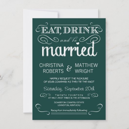 Rustic Typography Emerald Green Wedding Invitation Kaart (Voorkant)