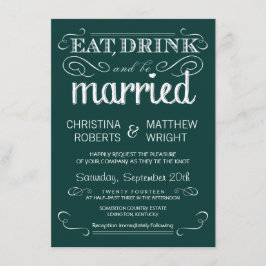 Rustic Typography Emerald Green Wedding Invitation Kaart