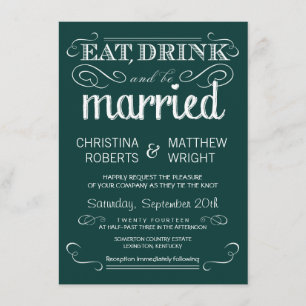Rustic Typography Emerald Green Wedding Invitation Kaart