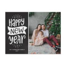 Rustic Typography Faux Chalkboard Happy New Year