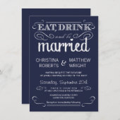 Rustic Typography Navy Blue Wedding Invitations Kaart (Voorkant / Achterkant)