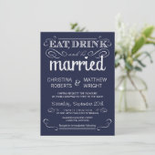 Rustic Typography Navy Blue Wedding Invitations Kaart (Staand voorkant)