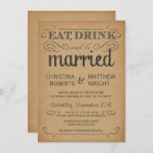 Rustic Typography Old Parchment Wedding Invitation Kaart (Voorkant / Achterkant)