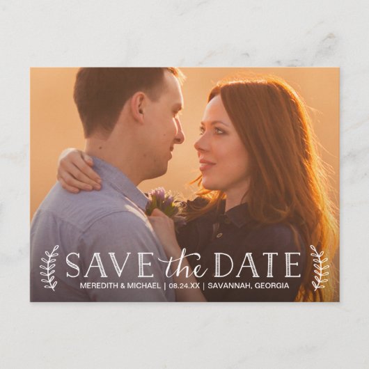Rustic Typography Overlay Photo Save the Date Aankondigingskaart (Voorkant)