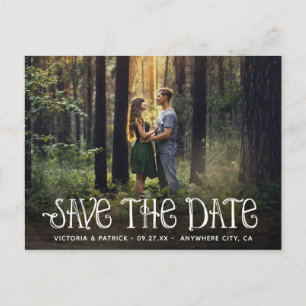 Rustic Typography Photo Wedding Save the Date Aankondigingskaart