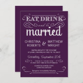 Rustic Typography Plum Paars Wedding Invitations Kaart (Voorkant / Achterkant)