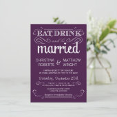 Rustic Typography Plum Paars Wedding Invitations Kaart (Staand voorkant)