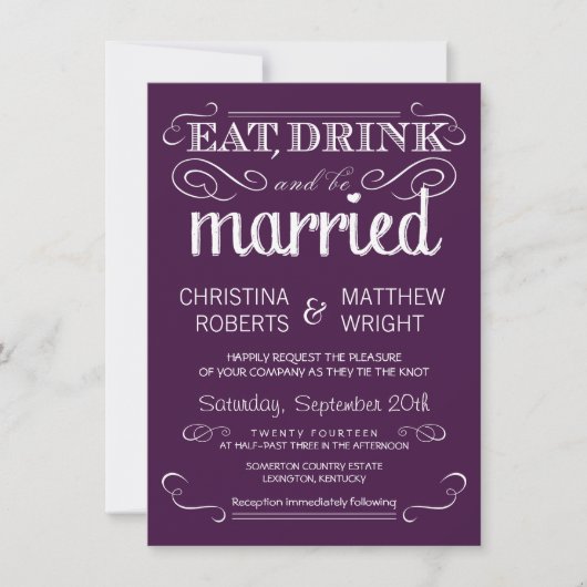 Rustic Typography Plum Paars Wedding Invitations Kaart (Voorkant)