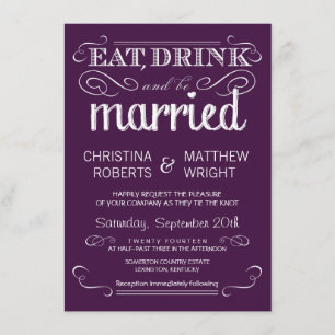 Rustic Typography Plum Paars Wedding Invitations Kaart