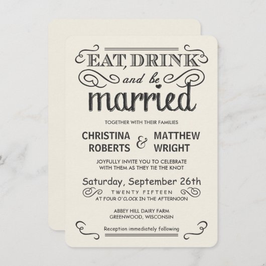 Rustic Typography Rond Wedding Invitations Kaart (Voorkant / Achterkant)
