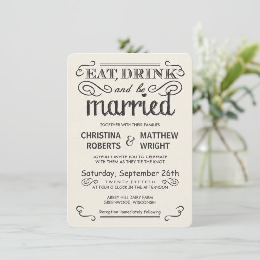 Rustic Typography Rond Wedding Invitations Kaart (Staand voorkant)