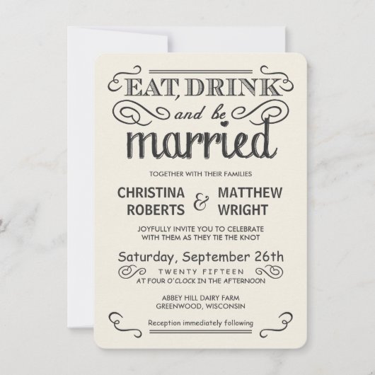 Rustic Typography Rond Wedding Invitations Kaart (Voorkant)