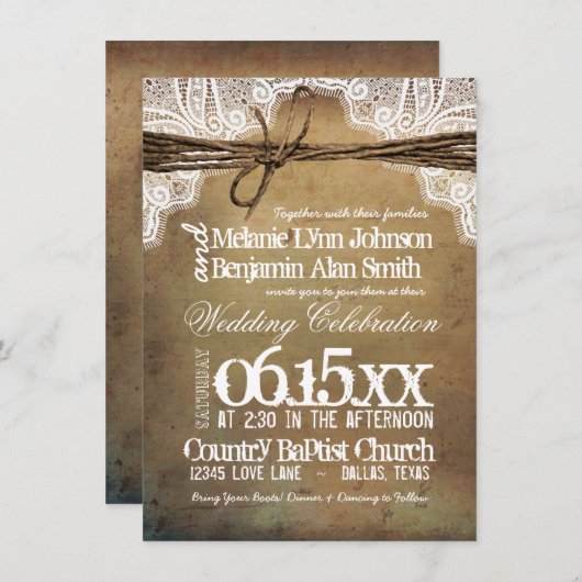 Rustic Typography Wedding Invitations Kaart (Voorkant / Achterkant)