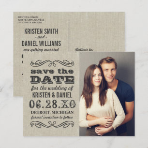 Rustic Typography Wedding Photo Save the Date Aankondigingskaart