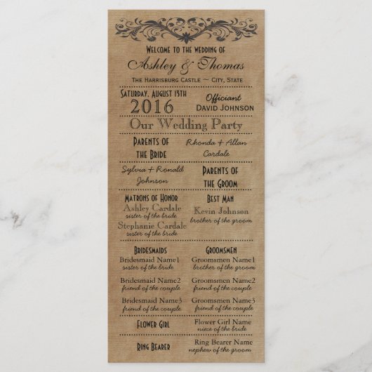 Rustic Typography Wedding Programs 2 Matrons Honor Programmakaart (Voorkant)