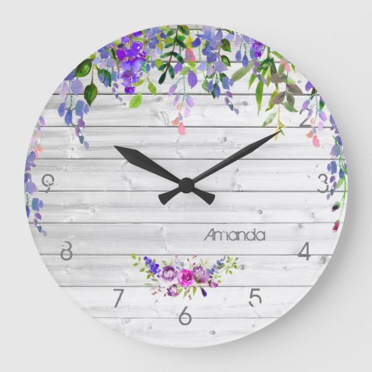 Rustic Ultra Violet Waterverf Bloem Grote Klok (Voorkant)