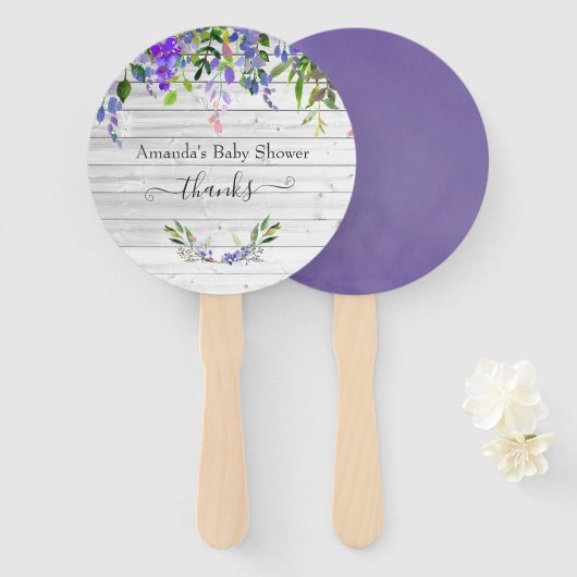 Rustic Ultra Violet Waterverf Bloemen Handwaaier (Voorkant en achterkant)
