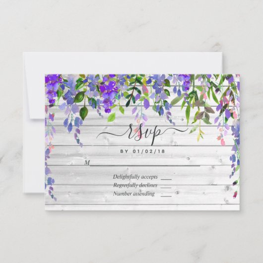 Rustic Ultra Violet Waterverf Floral RSVP Kaartje (Voorkant)