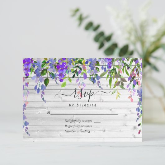 Rustic Ultra Violet Waterverf Floral RSVP Kaartje (Staand voorkant)