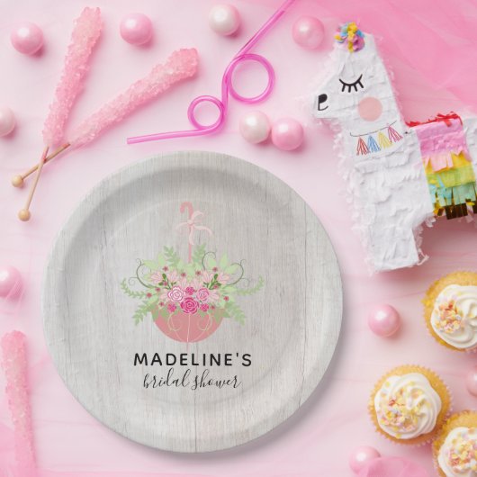 Rustic Umbrella | Rozen op houten Vrijgezellenfees Papieren Bordje (Feest)