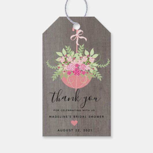 Rustic Umbrella | Rozen Vrijgezellenfeest Hartelij Cadeaulabel (Voorkant)