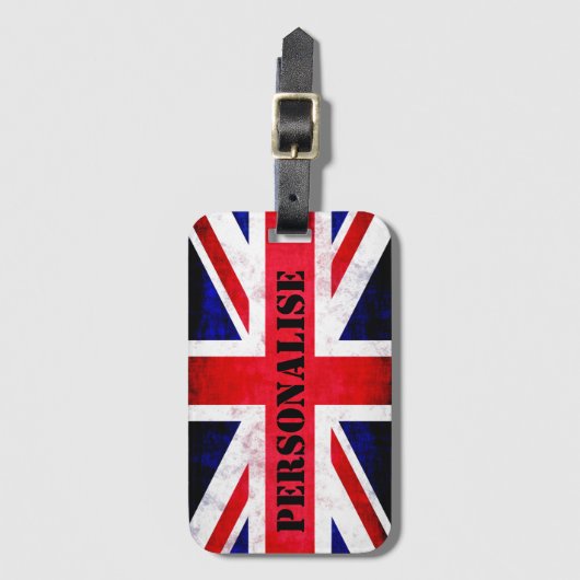 Rustic Union Jack UK Vlag gepersonaliseerd Bagagelabel (Voorkant (verticaal))