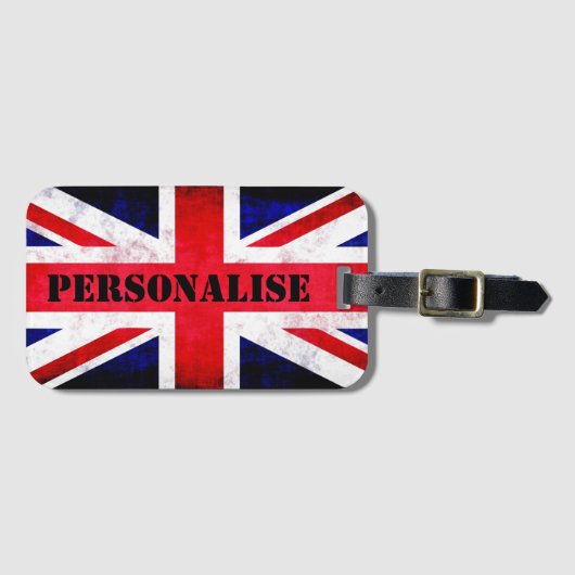 Rustic Union Jack UK Vlag gepersonaliseerd Bagagelabel (Voorkant (horizontaal))