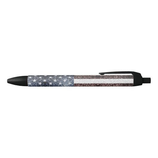 Rustic USA flag red white blue sparkles glitters Zwarte Inkt Pen (Bovenkant)