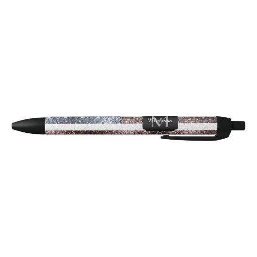 Rustic USA flag red white blue sparkles  Monogram Zwarte Inkt Pen (Bodem)