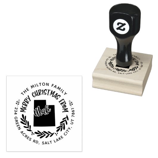rustic utah merry kerstmis - adres rubberstempel (Gestempeld)