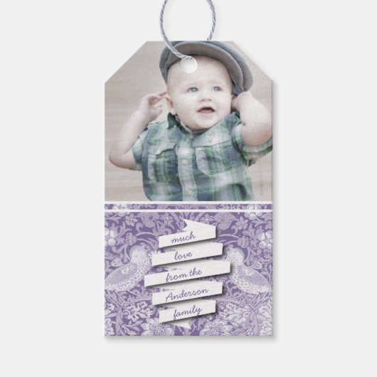 Rustic Uw  vogelpatroon foto Cadeaulabel (Voorkant)