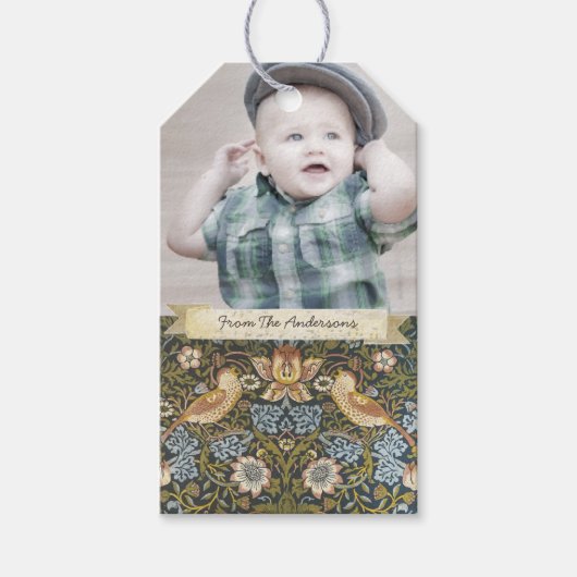 Rustic Uw  vogelpatroon foto Cadeaulabel (Voorkant)