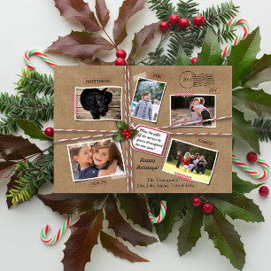 Rustic Vakantie Kerst Kraft Papier 5 Foto Feestdagenkaart