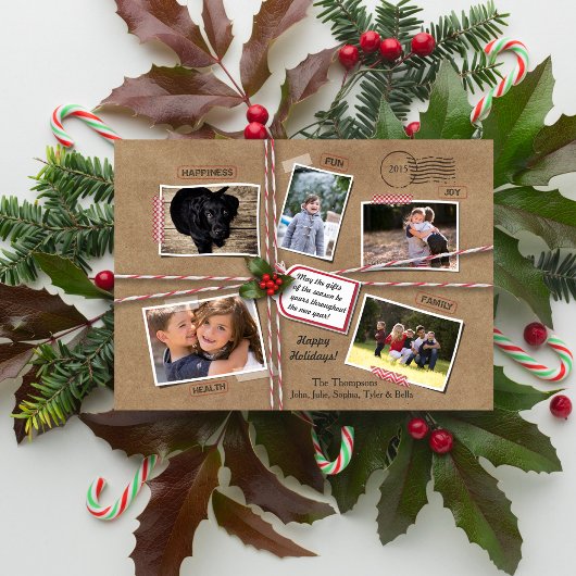 Rustic Vakantie Kerst Kraft Papier 5 Foto Feestdagenkaart