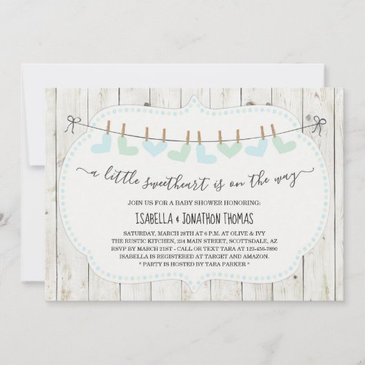 Rustic Valentijnsdag Boy's Baby shower Kaart (Voorkant)