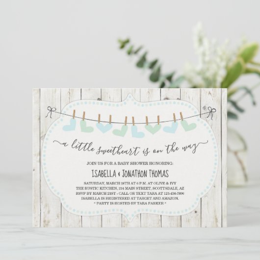 Rustic Valentijnsdag Boy's Baby shower Kaart (Staand voorkant)