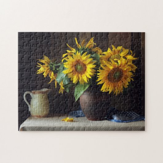 Rustic Vase van zonnebloemen | Floral Legpuzzel (Horizontaal)