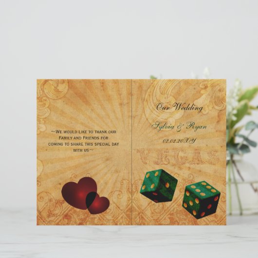 Rustic Vegas Emerald Green vouded Wedding Program (Staand voorkant)