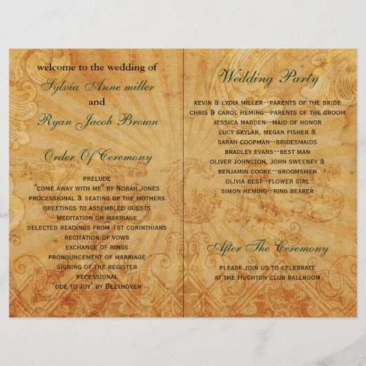 Rustic Vegas Emerald Green vouded Wedding Program (Achterkant)