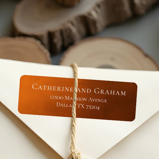 Rustic Verbrande Oranje Herfst Bruiloft Retouradre Etiket