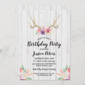 Rustic Verjaardagsfeest Bloem Hoorntak Herten Uitn Kaart (Voorkant / Achterkant)