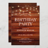 Rustic Verjaardagsfeest | Hout & Lichtslingers Kaart (Voorkant / Achterkant)